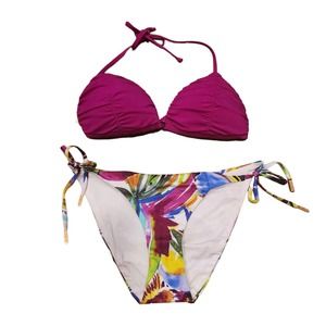 A. Che Fuchsia and Tropica String Bikini Set Size Medium